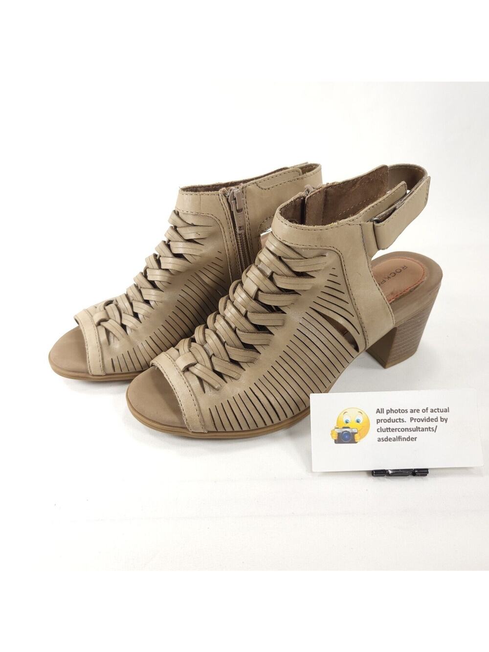 Rockport Slingback Open Toe Heel Sandals Womens Size 6.5 CDT07KH Beige